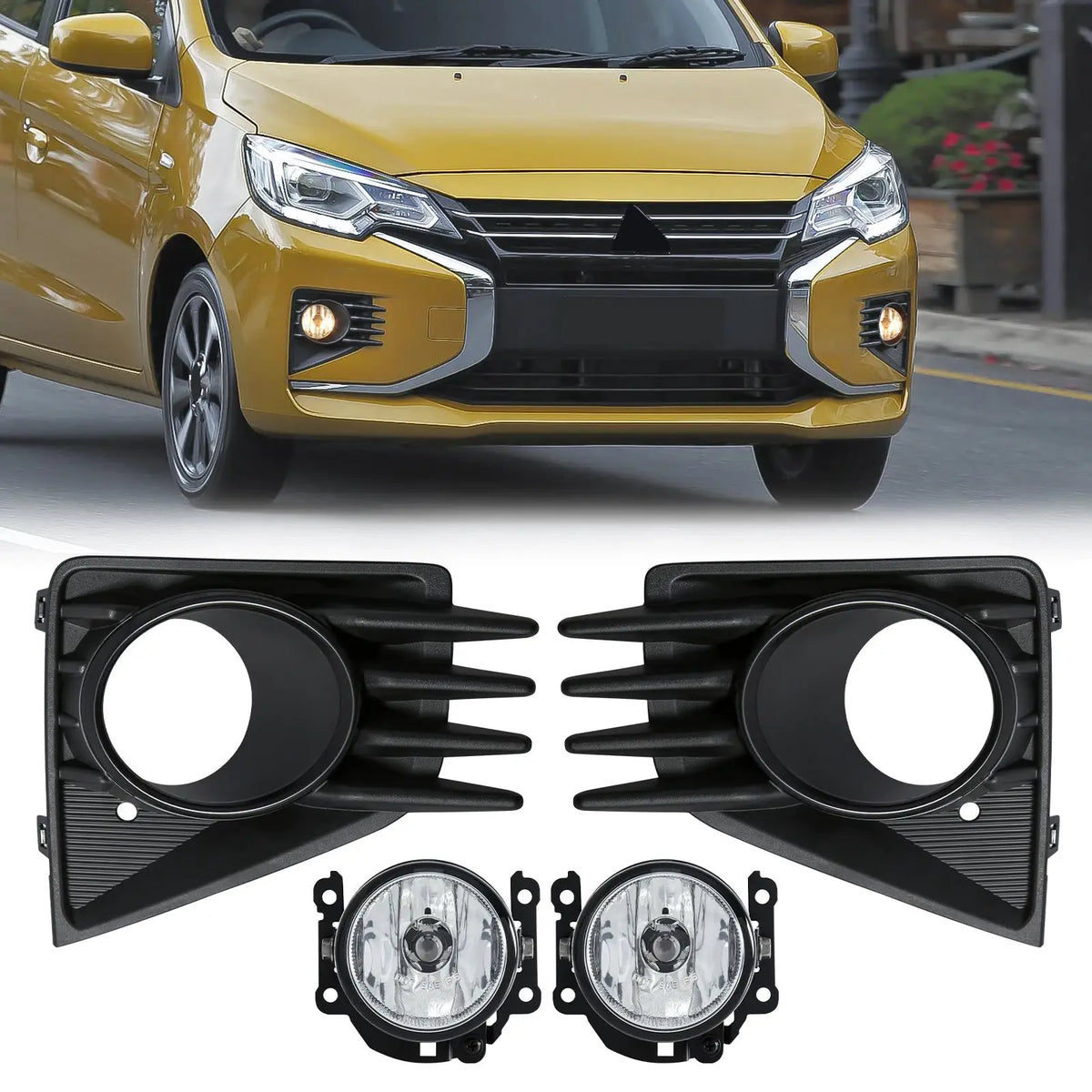 For Mitsubishi Attrage Mirage 2020 2021 Fog Lamp DRL Daytime Running Light Halogen Daylight Cover Grill Bezel Wire Harness by InterCyprus Trading Ltd