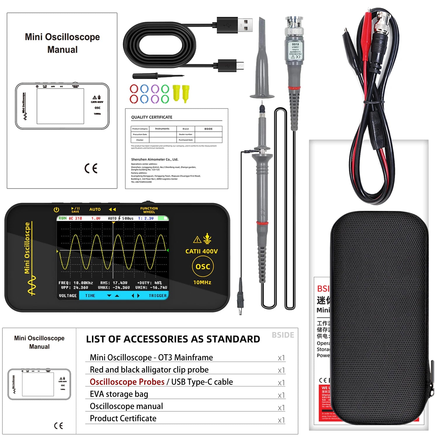 BSIDE OT3 &ndash; 10MHz Handheld Oscilloscope With Color Screen OT3 (Option A) / Russian Federation