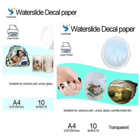 A4 Waterslide Decal Paper 10 Sheets &ndash; Inkjet Compatible 10pcs Clear Inkjet