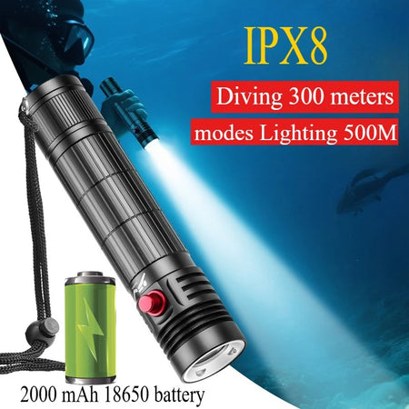 2000mAh High Power Diving Flashlight - IPX8 Waterproof