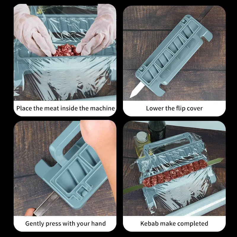 Manual Kebab Maker with Reusable 2.3cm Steel Skewers for Perfect Outdoor Grilling