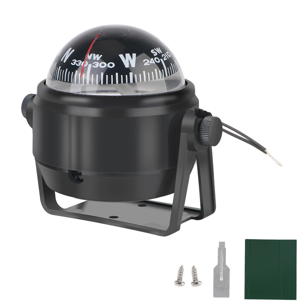 LC550 Car Guide Waterproof Boat Compass - LED Night Vision Black