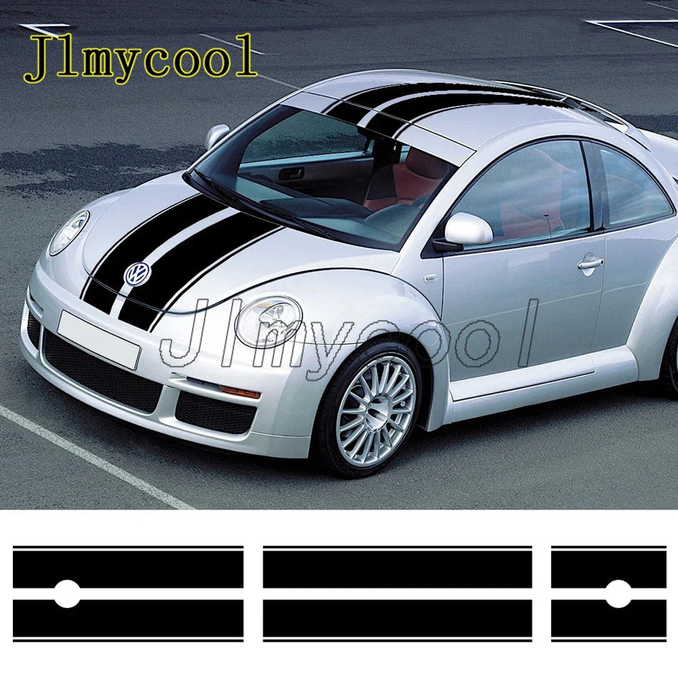 Vinyl Decal Stripes Kit for Beetle A5 (2011-2018) - Custom Car Hood, Roof &amp; Trunk Styling Stickers