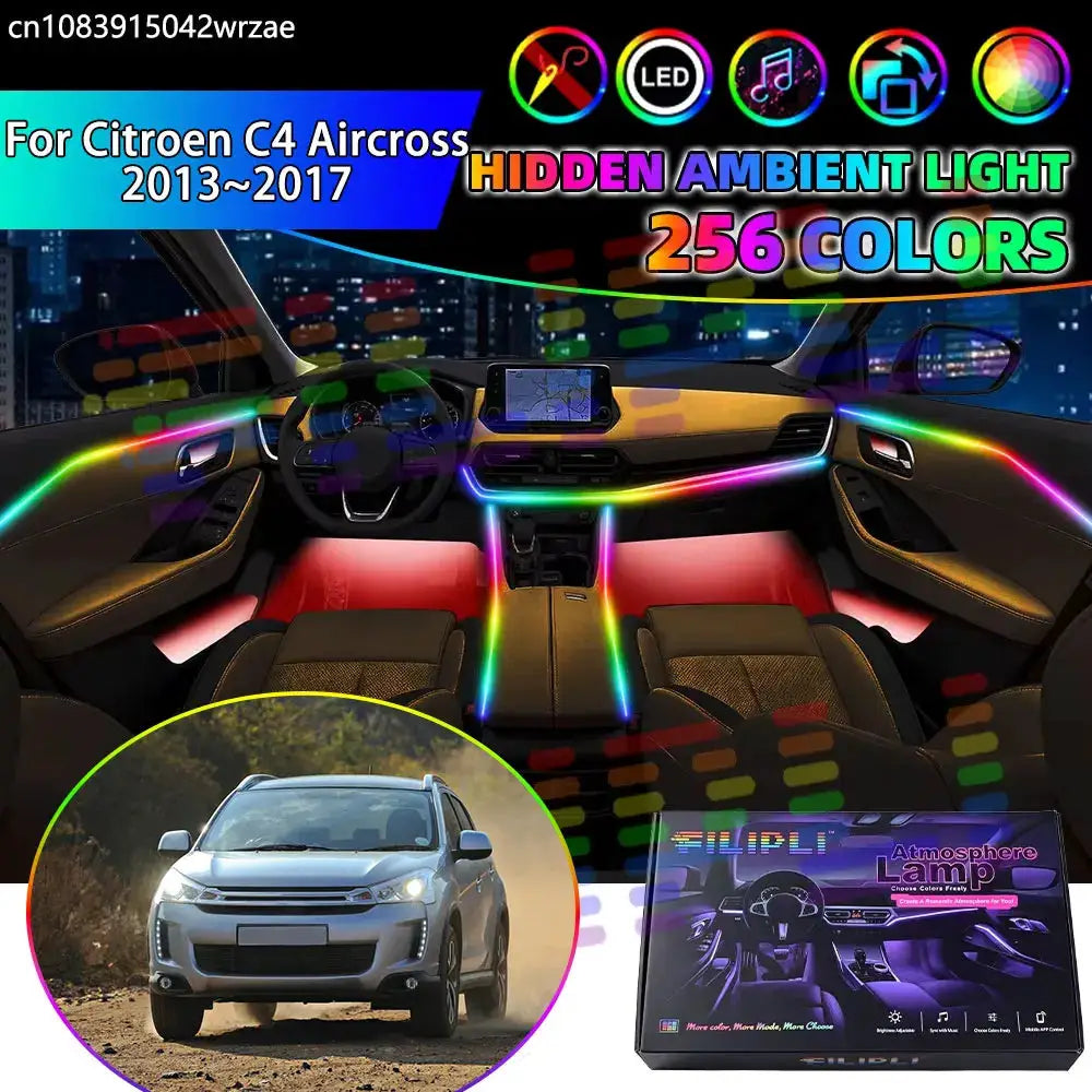 For Citroen C4 Aircross 2013~2017 2014 HD RGB Car Interior Ambient Lights Strips Breathing Lighting Kit App Control LED strips by InterCyprus Trading Ltd