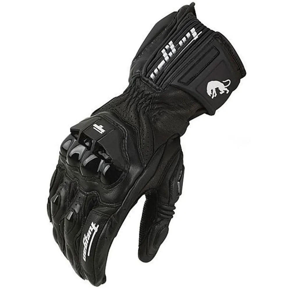 GISAEV Black Racing Leather Motorcycle Gloves - Summer &amp; Winter Wear
