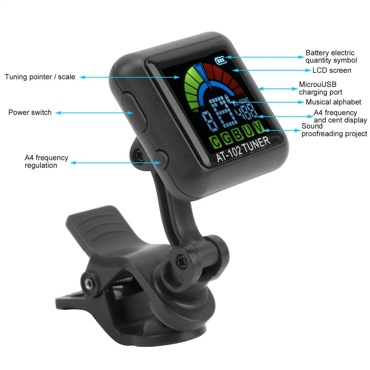 Guitar Tuner AT-102 &ndash; Clip-On Tuner for Multiple Strings