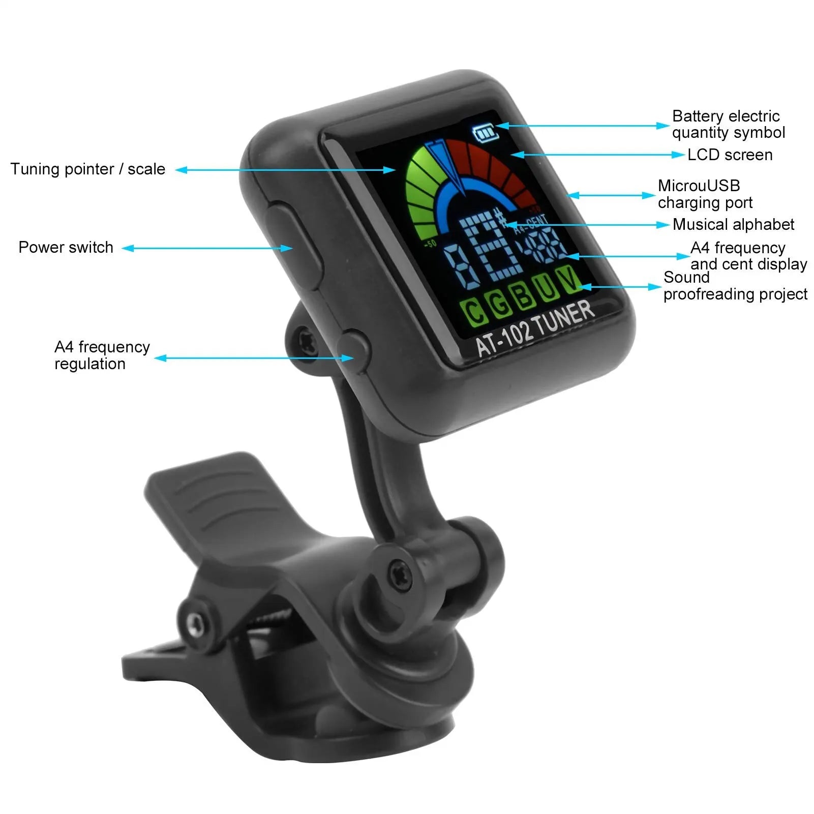 Guitar Tuner AT-102 &ndash; Clip-On Tuner for Multiple Strings
