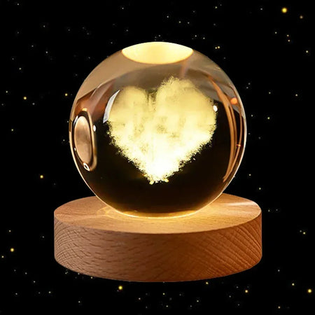 6cm 3D Crystal Ball &ndash; Wooden Base And Planet Earth Display LOve Cloud