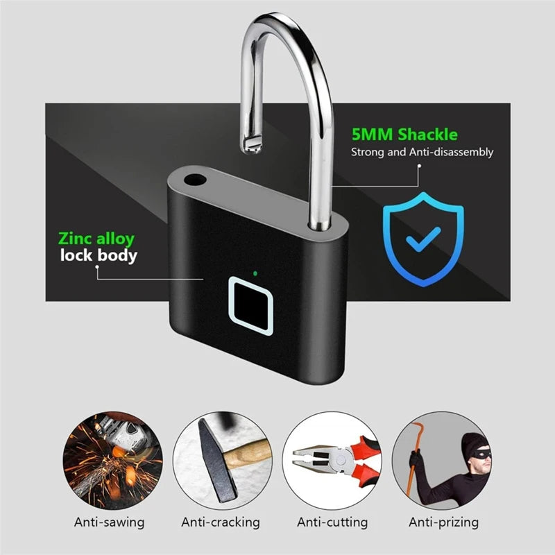Keyless Smart Fingerprint Padlock - 0.2s Quick Unlock
