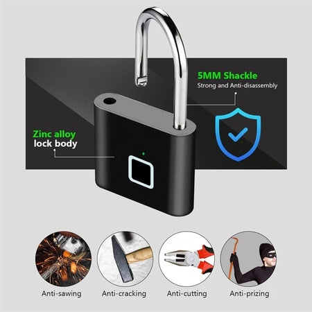 Keyless Smart Fingerprint Padlock - 0.2s Quick Unlock
