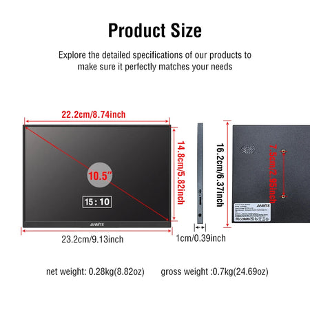 Anmite 10.5-Inch Portable Monitor 1280P HDR - Perfect for Gaming &amp; Expansion