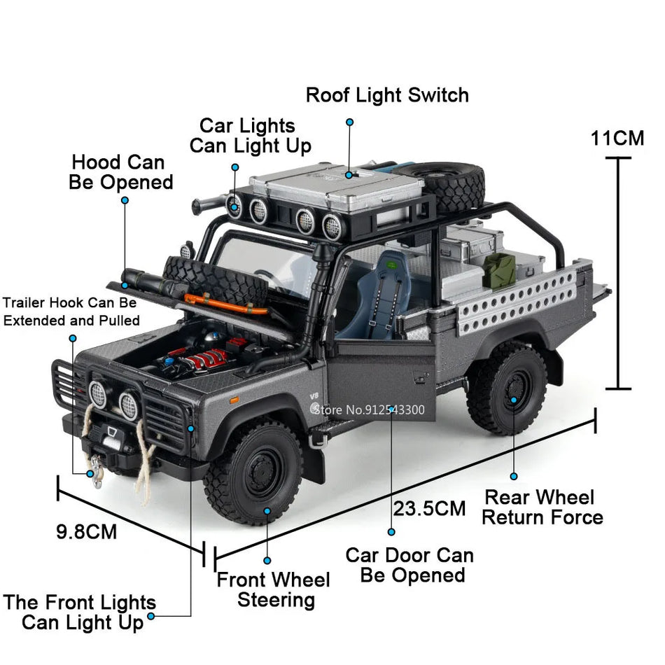 Diecast avto z zvokom in svetlobo za Land Rover Defender 110