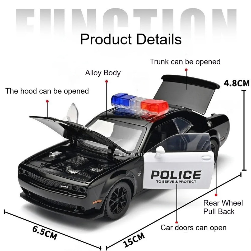 Escala Diecast 1:32 Coche de Policía Hellcat con Puertas Abiertas, Modelo de Metal