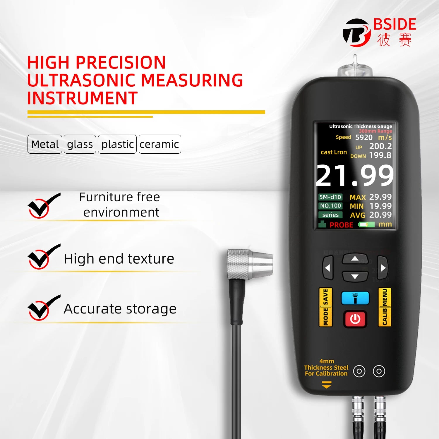 BSIDE T7 Ultrasonic Thickness Gauge &ndash; 0.01 to 300 mm Range