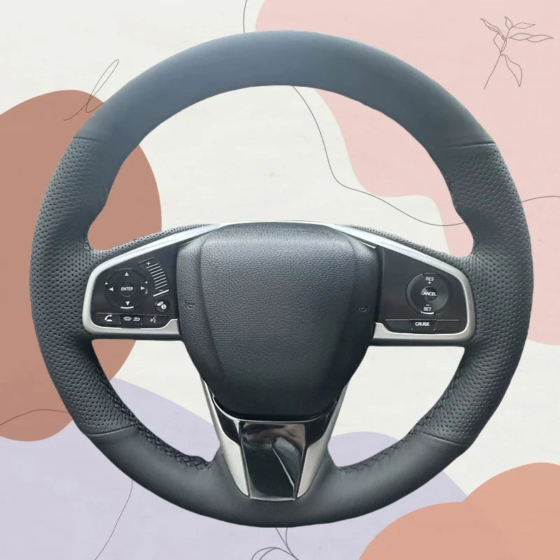 Housse de volant en cuir cousue à la main pour Honda Civic CRV 2016