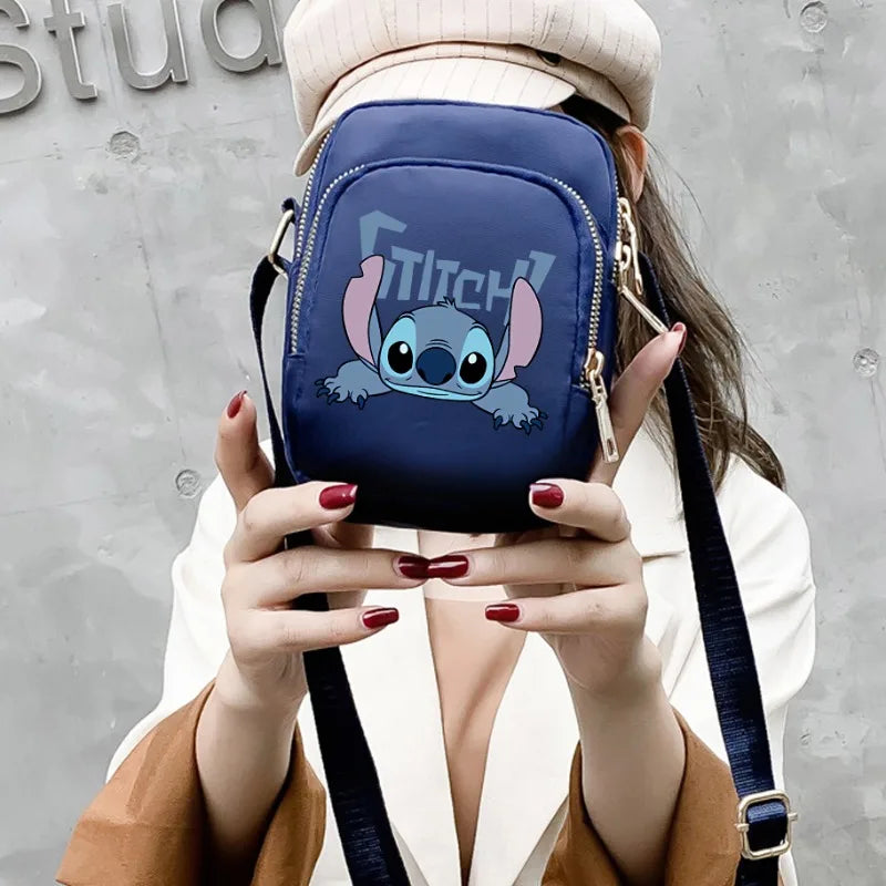 🟠 Disney Lilo & Stitch Women Crossbody Zipper Mobile Phone Shoulder Bag Female Handbag Cartoon Multifunction Small Bag Lady Purse