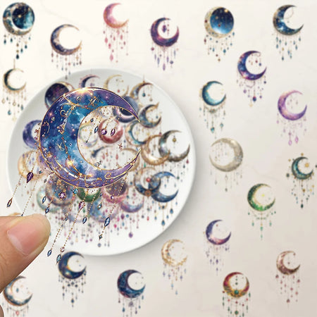 Fantasy Aesthetic Moon Stickers - 50PCS Crystal Gemstone Star Decals