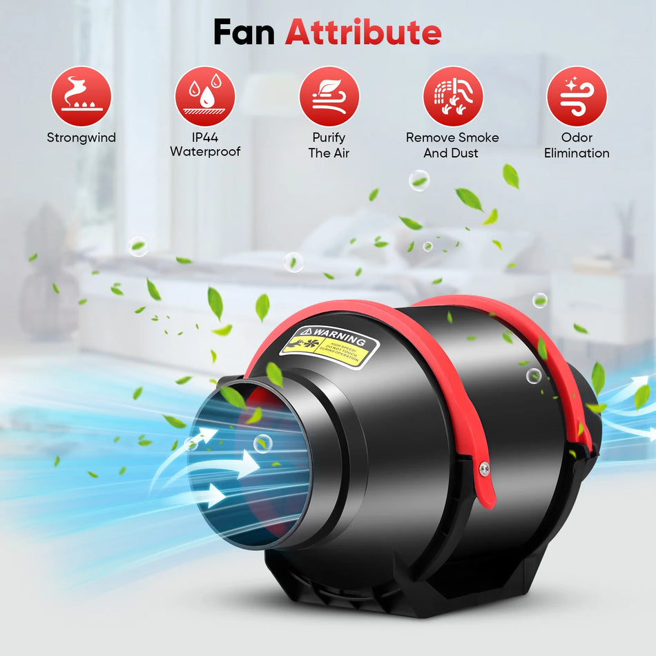 4 Tum Inline Kanalfläkt 100mm Justerbar 310m3h Låg Buller