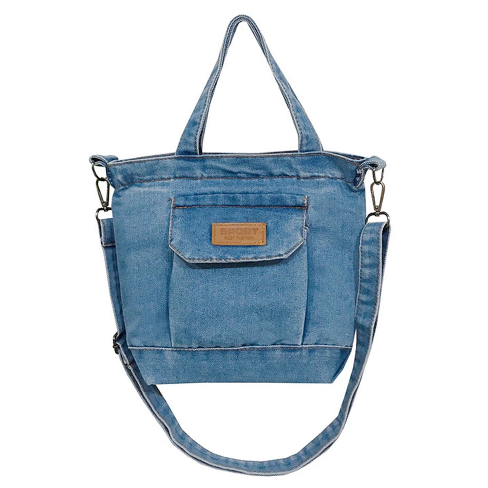 Women Denim Crossbody Bag Large Capacity Zipper Closure