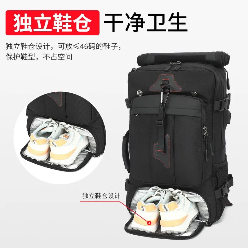 70L Men's Travel Backpack - Large Capacity, Casual &amp; Boarding-Ready