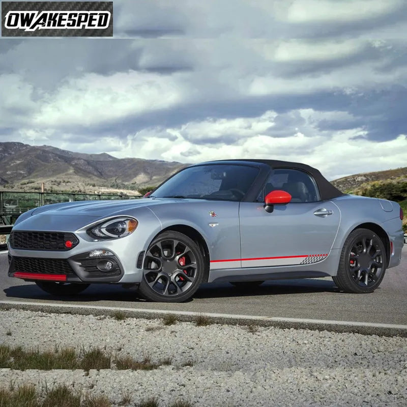 Fiat 124 Spider Car Door Side Skirt Stickers - 2pcs Racing Sport Vinyl Decals &amp; Auto Body DIY Accessories - Glossy Black, Matte Black, Silver, White, Gold