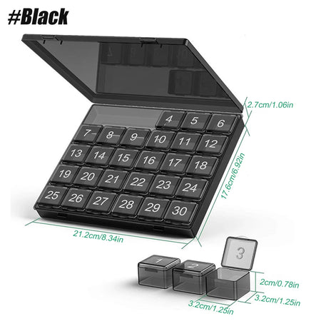 30-Day Large Compartment Monthly Pill Organizer for Vitamins and Medication, BPA-Free Pill Case black