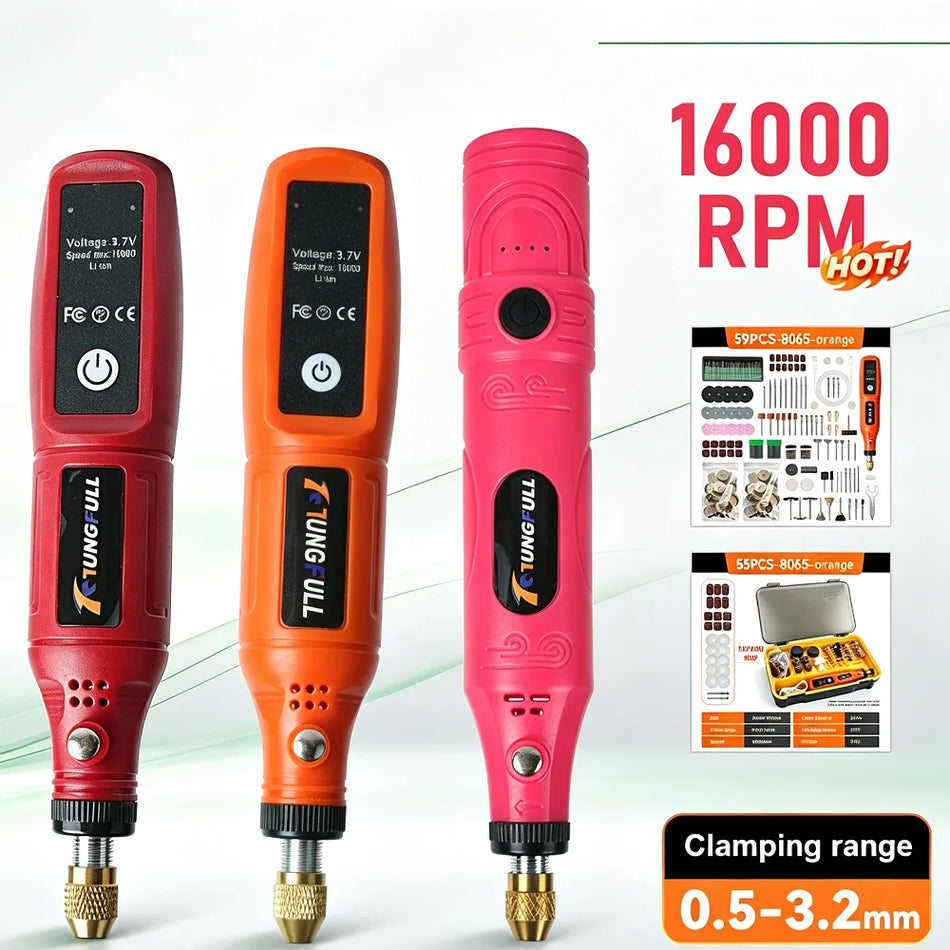 Mini brezžični rotacijski orodje 16000 RPM polnilna brusilna pisala za DIY obrti