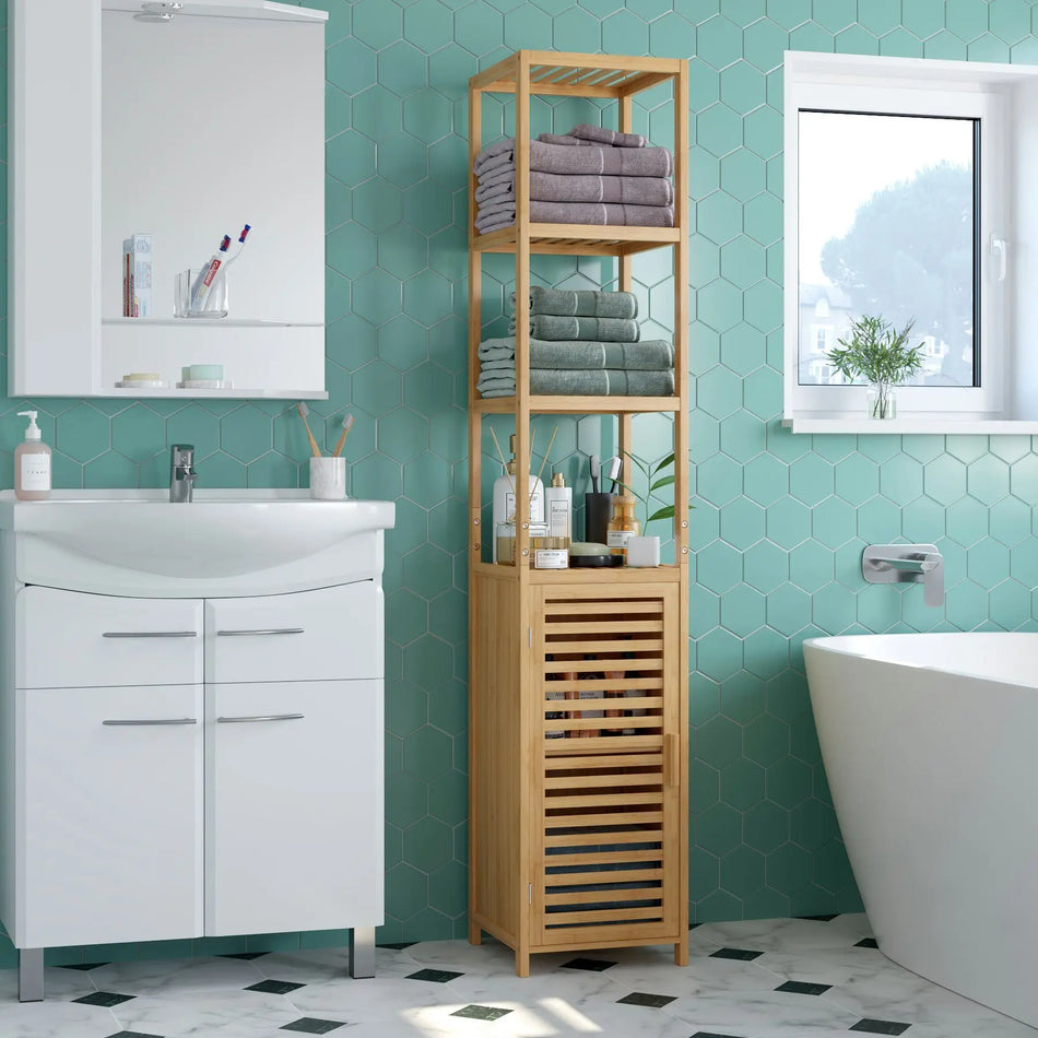 Getone Bamboo Tall Slim Bathroom Storage Cabinet 169cm