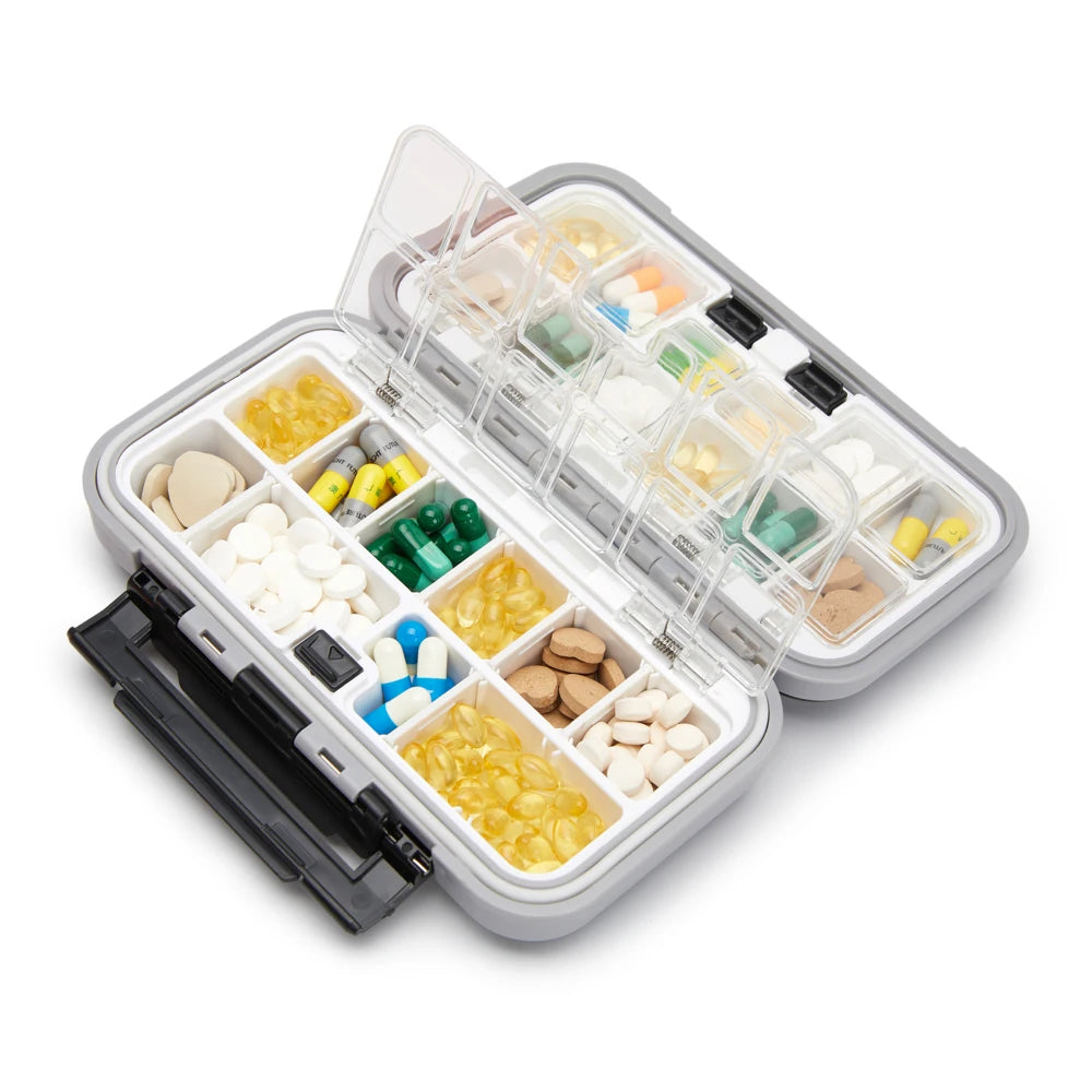 Multifunctional Travel Pill Organizer and Medicine Storage Container with Adjustable Lattice and Waterproof Design