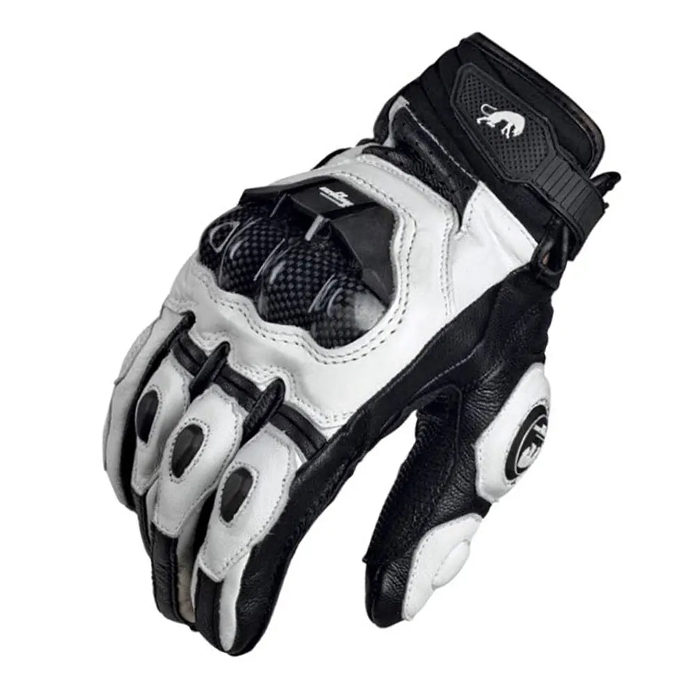 GISAEV Black Racing Leather Motorcycle Gloves - Summer &amp; Winter Wear
