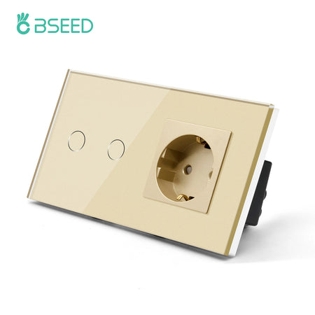 BSEED Touch Switch with USB Sockets and Glass Panel - EU Standard 2G Switch Socket / EU standard
