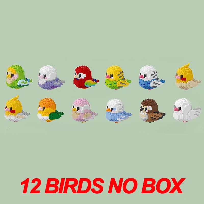 12-Set Mini Bird Building Blocks 3D Parrot &ndash; Cute Decor 12 birds no box