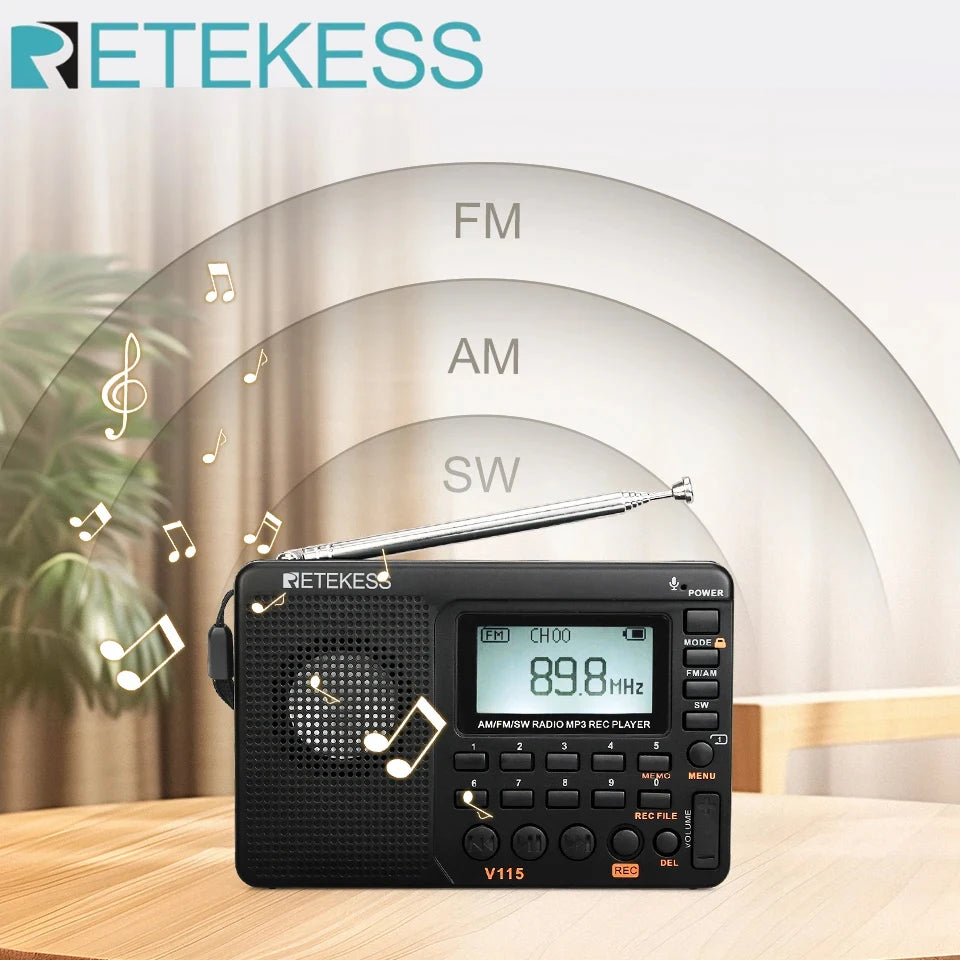 RETEKESS V115 Portable Radio with Rechargeable Battery and AM/FM/SW Bands