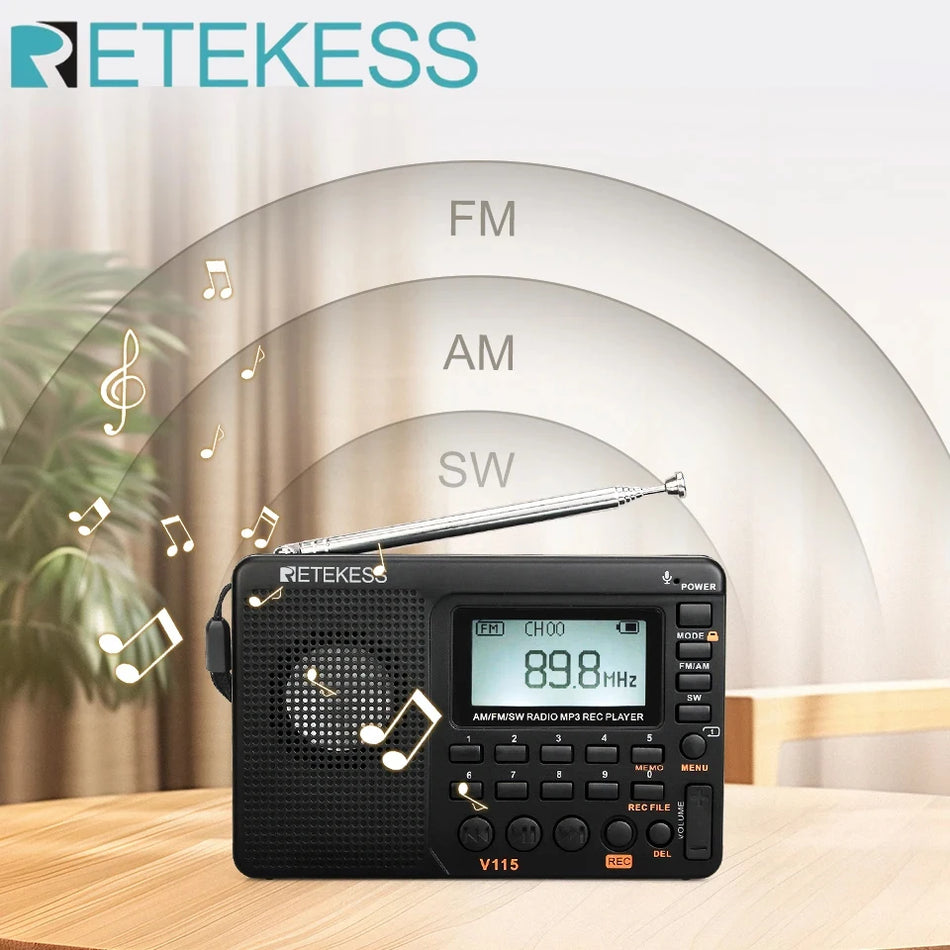 RETEKESS V115 Portable Radio with Rechargeable Battery and AM/FM/SW Bands