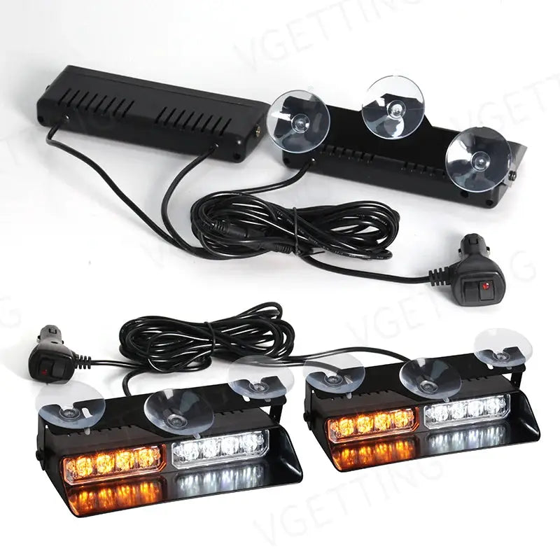 2-in-1 LED Car Front Strobe Lights For Flash Warning Lamp Windshield Bar 16 Beads Amber White Auto Light Assembly by InterCyprus Trading Ltd