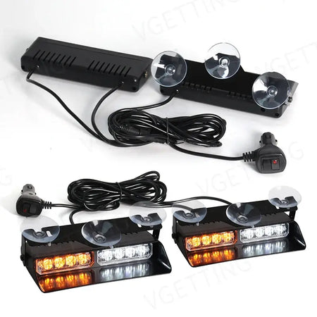 2-in-1 LED Car Front Strobe Lights For Flash Warning Lamp Windshield Bar 16 Beads Amber White Auto Light Assembly by InterCyprus Trading Ltd
