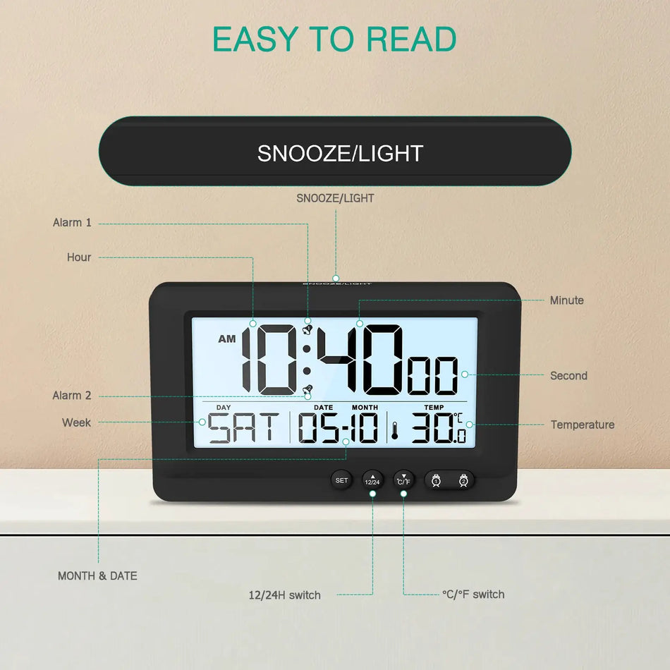 Digital Alarm Clock with LCD Display, Travel Size, Calendar, Temperature by InterCyprus Trading Ltd