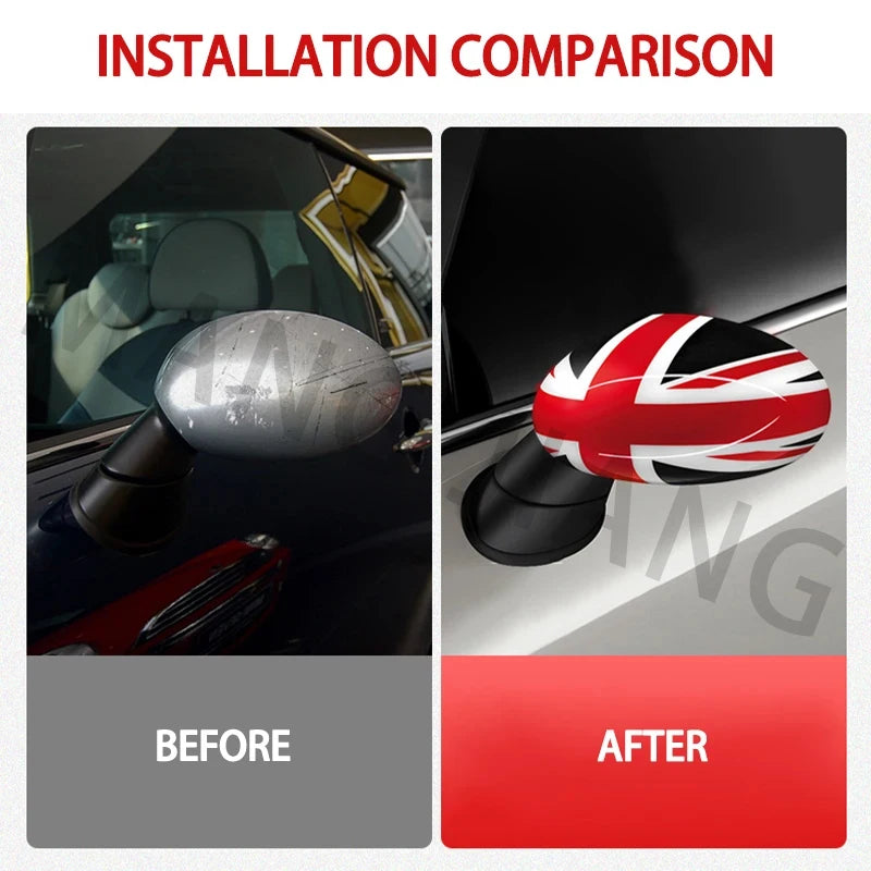 Mini Cooper R50 R52 R53 Black Flag Rear View Mirror Covers - 2PCS Decorative Accessories