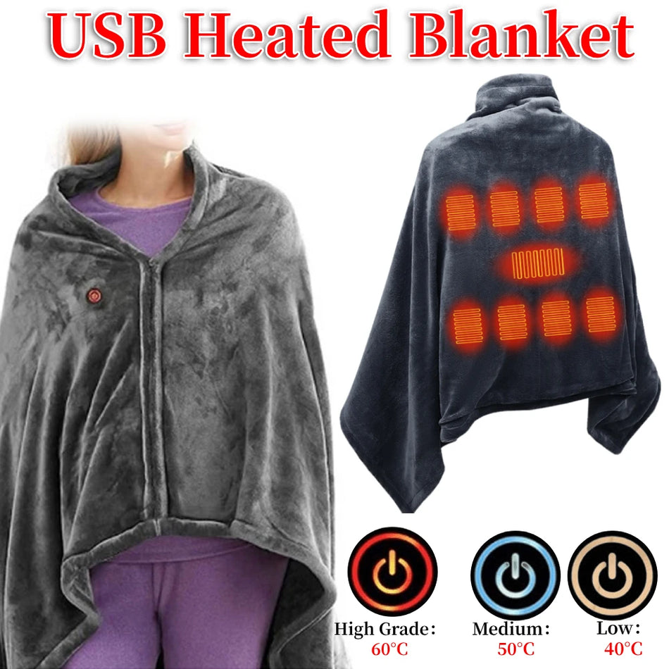 5V USB Electric Heated Blanket Shawl &ndash; Three Heating Levels
