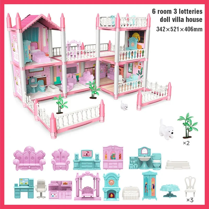Large Doll House Villa Set - 3D DIY Princess Castle Toy 6room