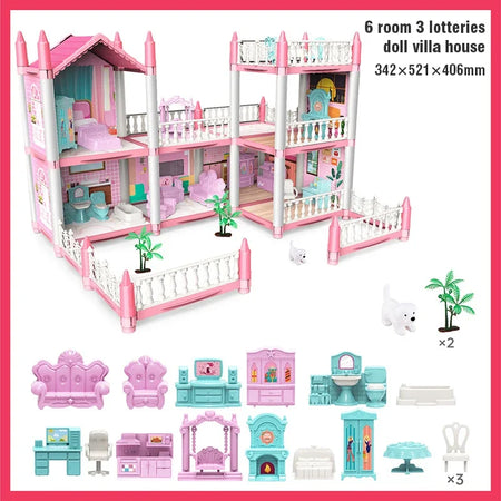 Large Doll House Villa Set - 3D DIY Princess Castle Toy 6room
