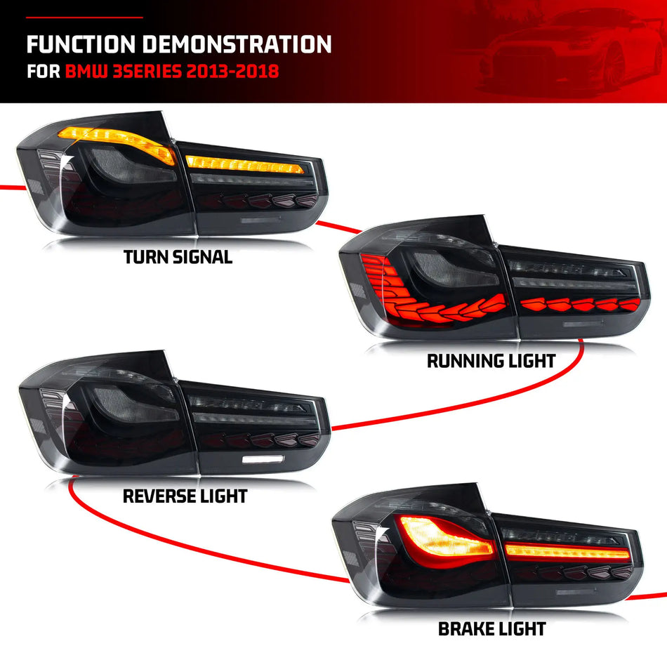 Xunder BMW Seria 3 LED tylne światła F30 F80 M3 2013 do 2018 dynamiczny sekwencyjny kierunkowskaz czarny tylny zespół lamp
