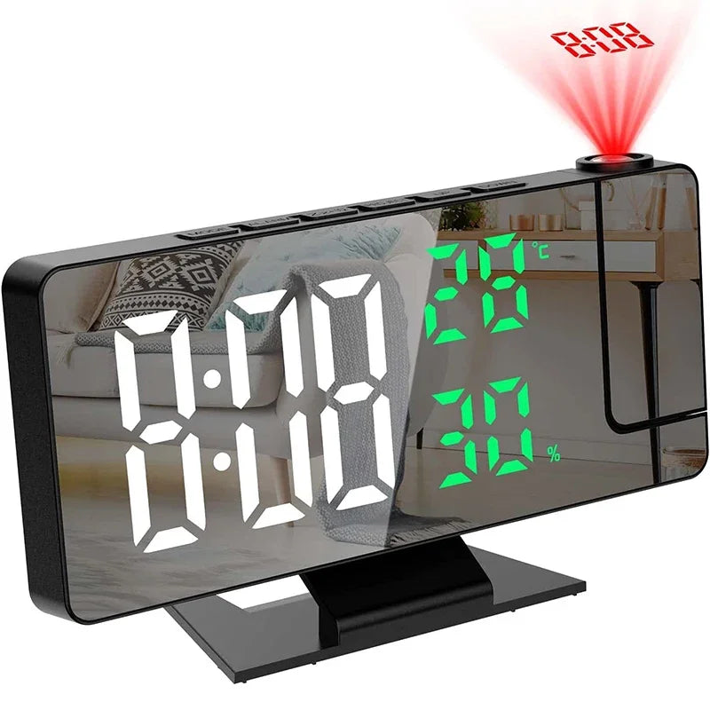 LED Digital Projection Alarm Clock with Temperature Display and Snooze Function White
