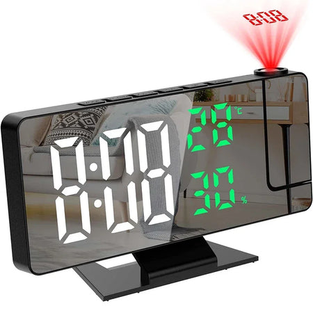 LED Digital Projection Alarm Clock with Temperature Display and Snooze Function White