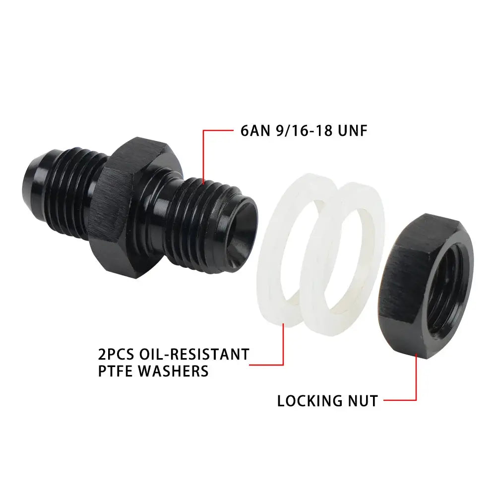 Male AN6 AN8 AN10 AN12 Flare Fuel Cell Tank Adapter Bulkhead Fitting Straight with Washer Black Aluminum Straight by InterCyprus Trading Ltd