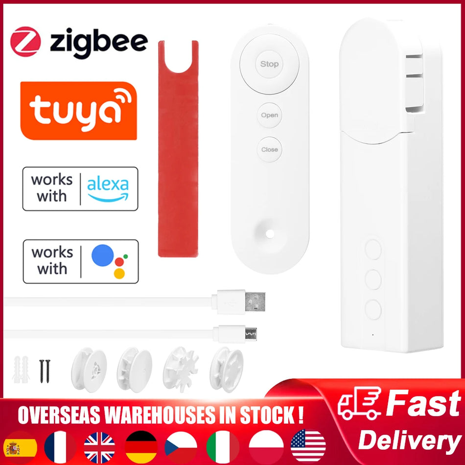Tuya ZigBee Smart Gardinscontroller Elektrisk Rullgardinsdrivare Timer Ingen Kabel Dragperle Gardinmotor För Alexa Google Home