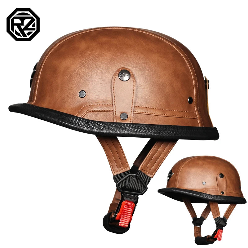 ORZ Retro Motorcycle Helmet &ndash; PU Leather Wrapped WWII Style 3 / L