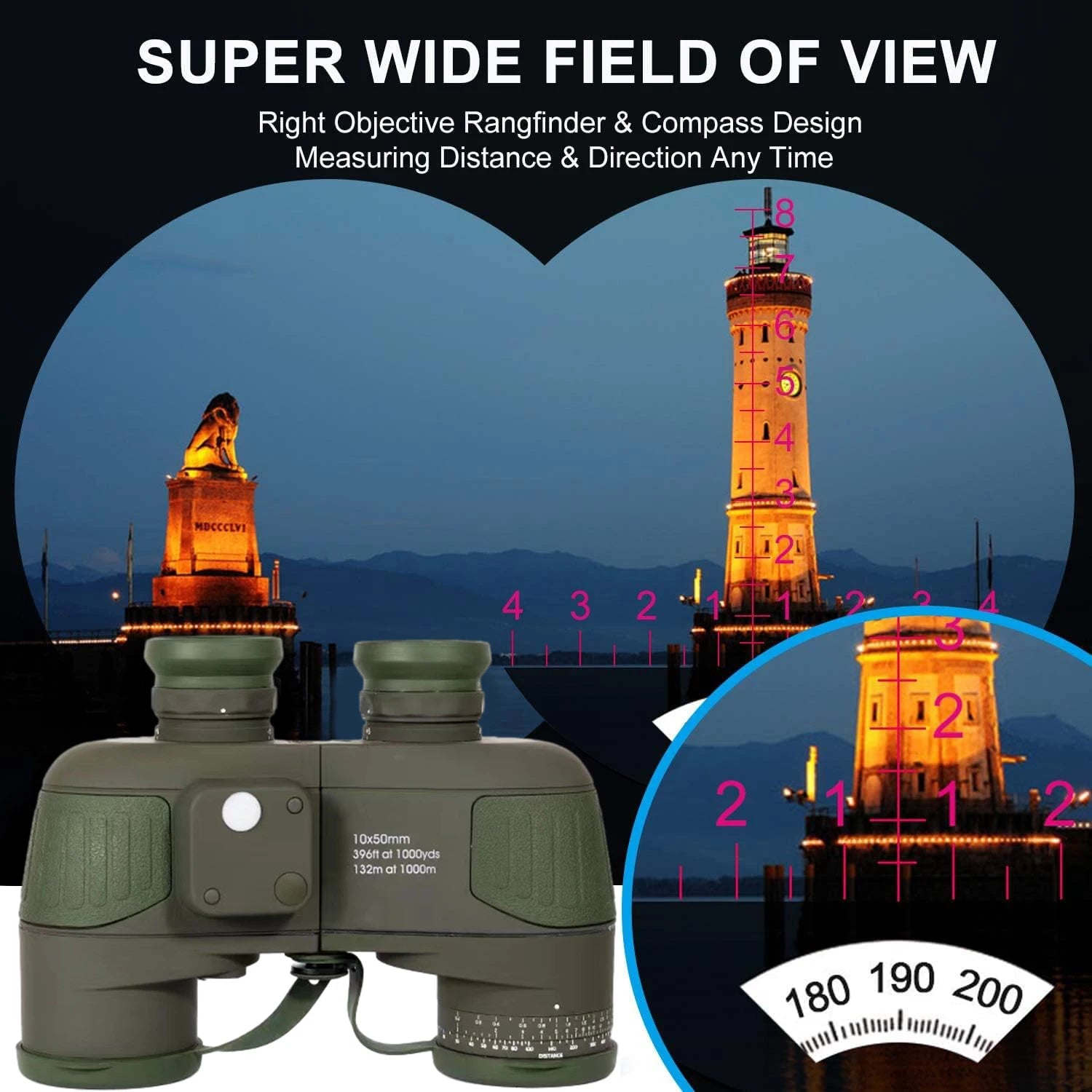 10x50 Marine Military Binoculars &ndash; Waterproof HD BAK4 Prism