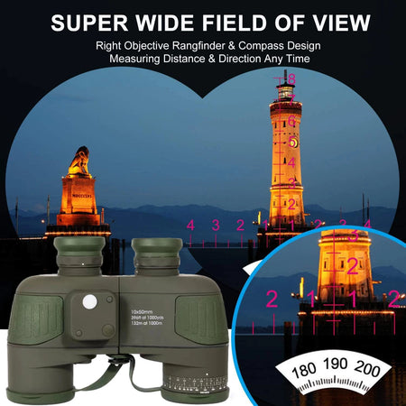 10x50 Marine Military Binoculars &ndash; Waterproof HD BAK4 Prism