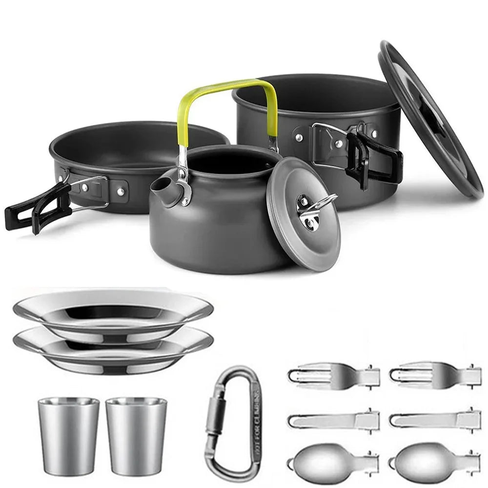 LISM Camping Cookware Set for 2-3 People - Lightweight Aluminium Cooking Pots and Teapot F